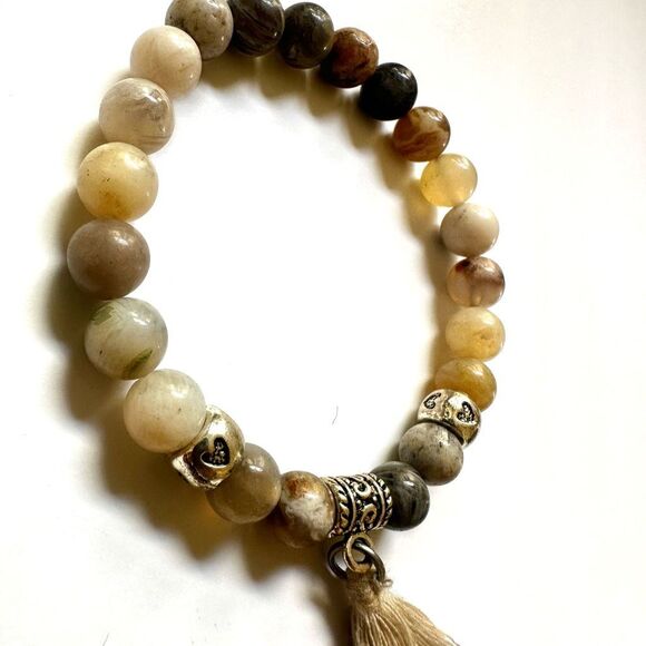 Natural stones stretchy  tassel bracelet - Picture 2 of 7